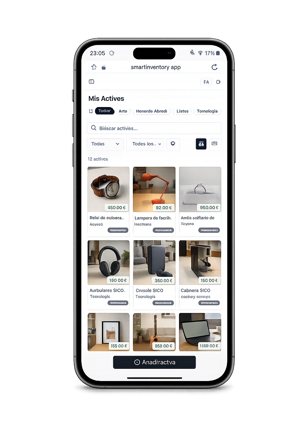 Telefono che scansiona un orologio con l'app SmartInventory AI